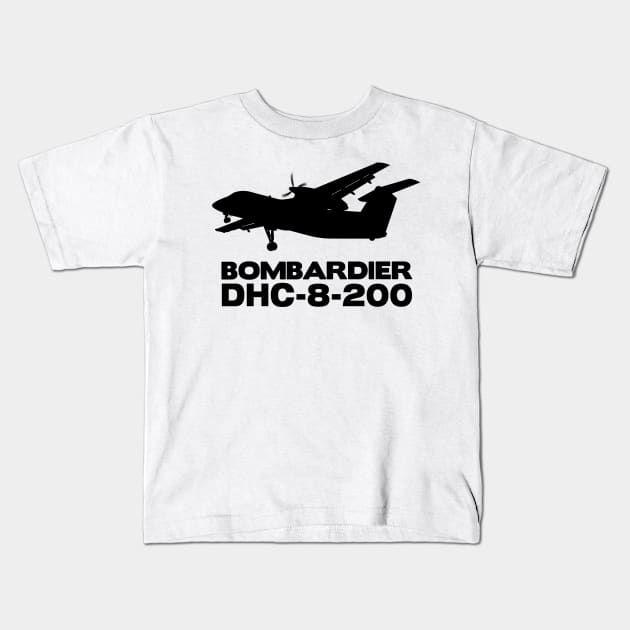 Bombardier Dash 8-200 Silhouette Print (Black) Kids T-Shirt by TheArtofFlying